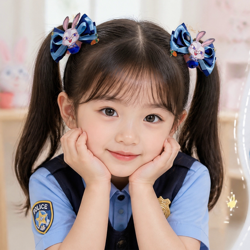 卡通兔子蝴蝶结发夹女童蓝色可爱发饰儿童拍照造型头饰女孩发夹