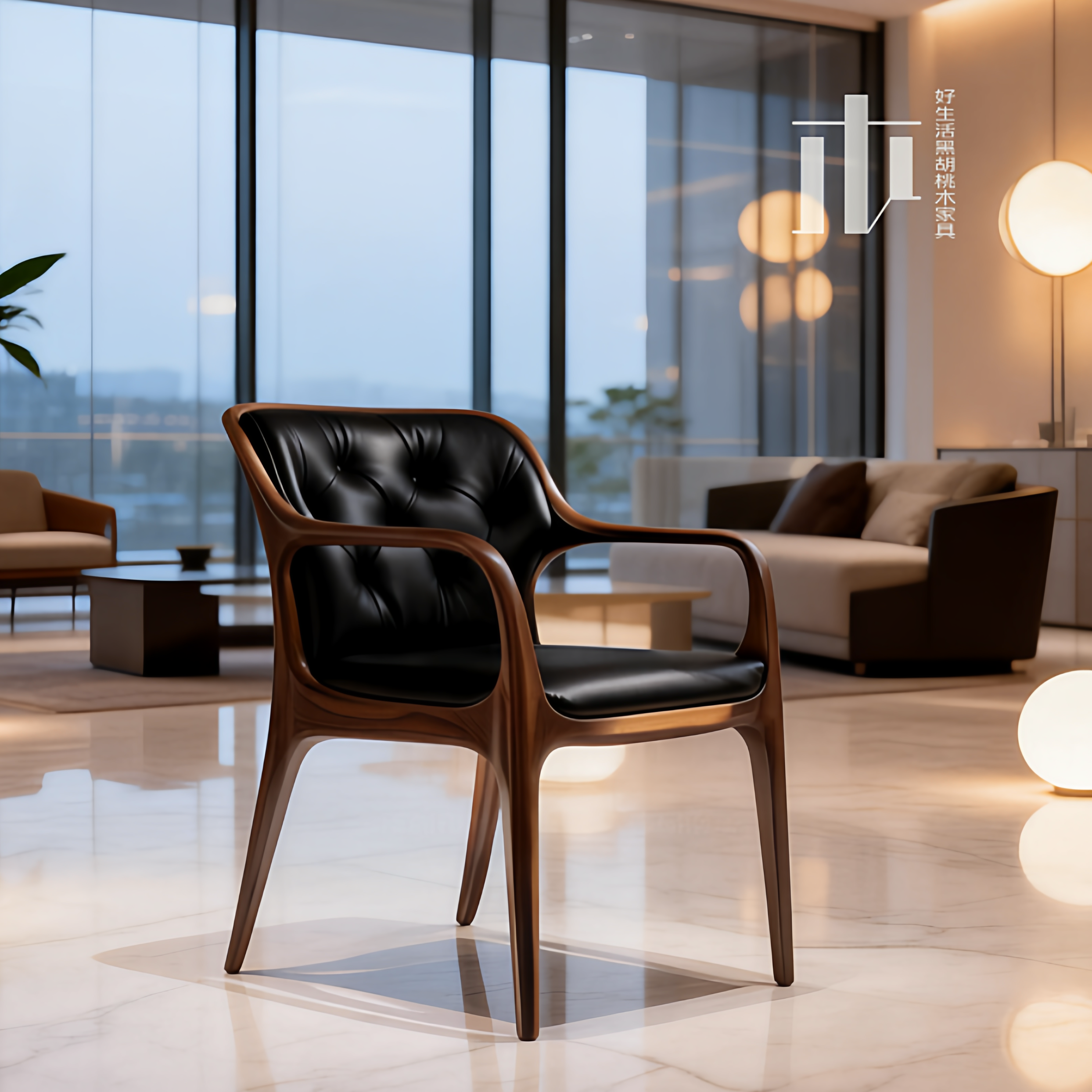 设计师款北美黑胡桃木实木真皮餐椅靠背椅休闲椅现代简约茶椅酒店,住宅家具,餐椅,淘宝优惠券,粉丝福利购,淘宝优惠卷