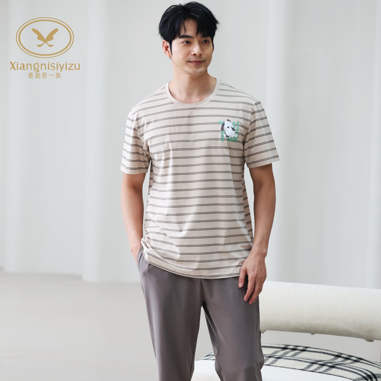 香旎思一族男夏纯棉莫代尔家居服