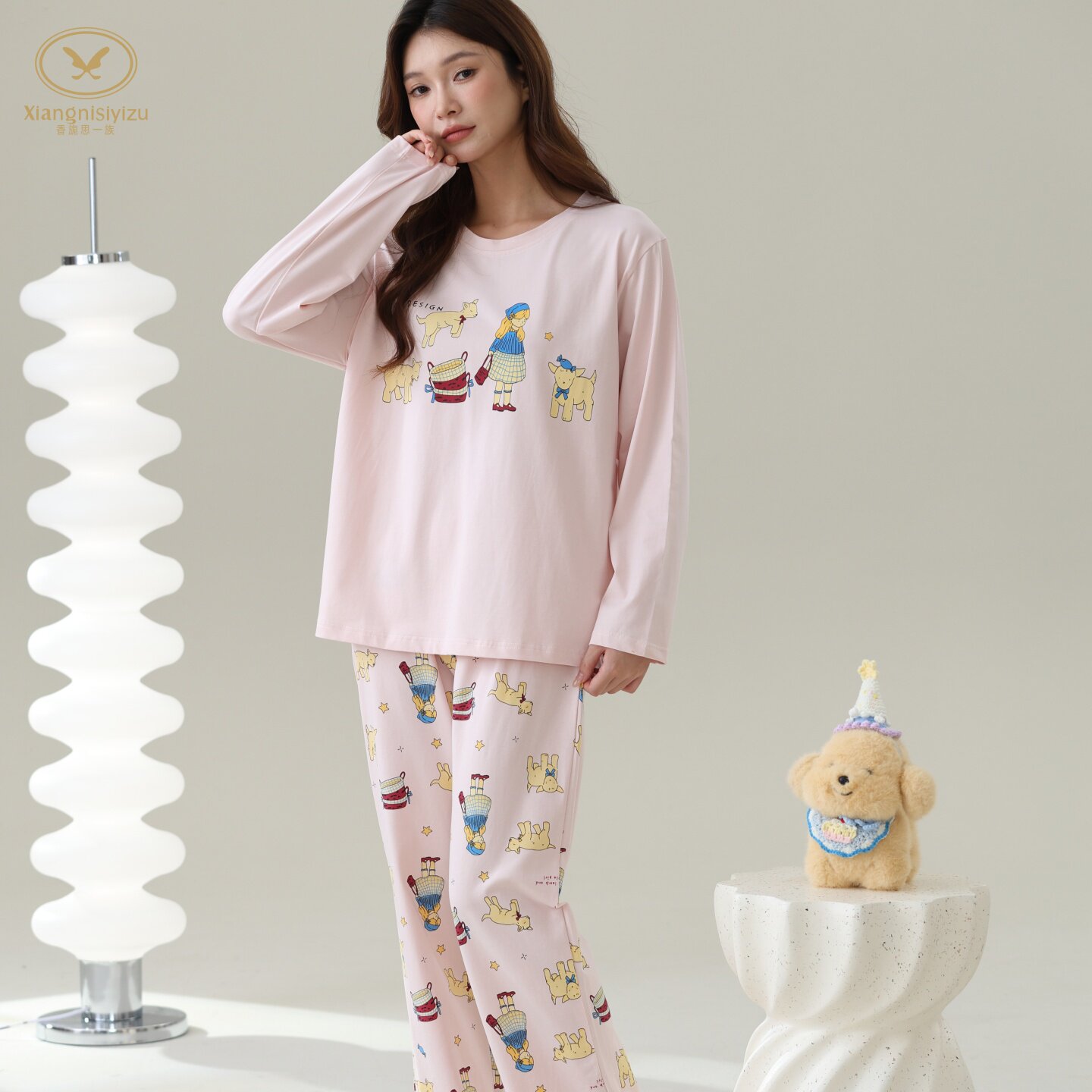 香旎思一族秋冬女纯棉拉架家居服