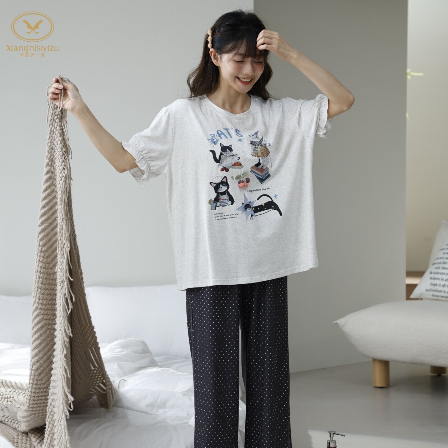 香旎思一族女夏纯棉莫代尔家居服