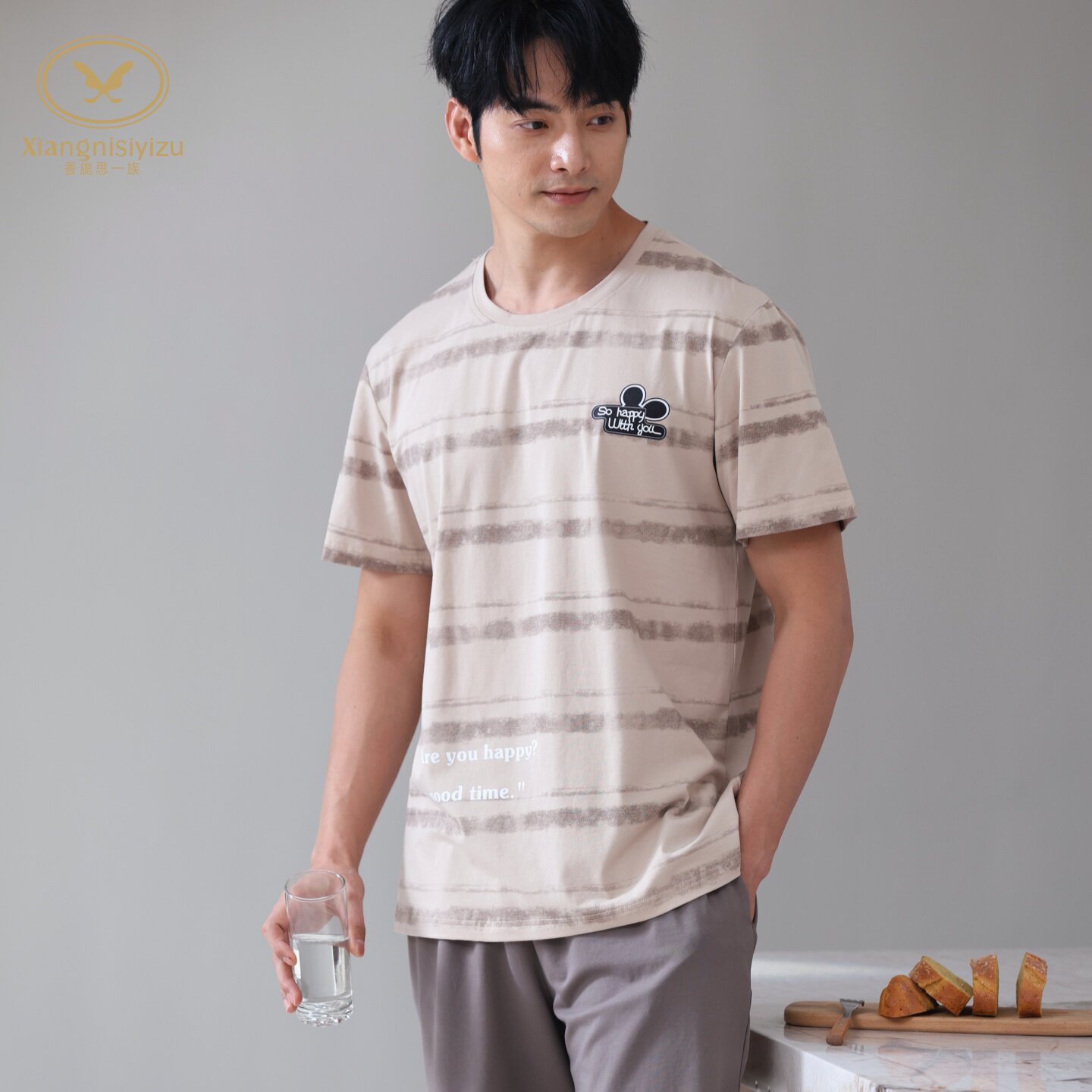 香旎思一族男夏纯棉莫代尔家居服