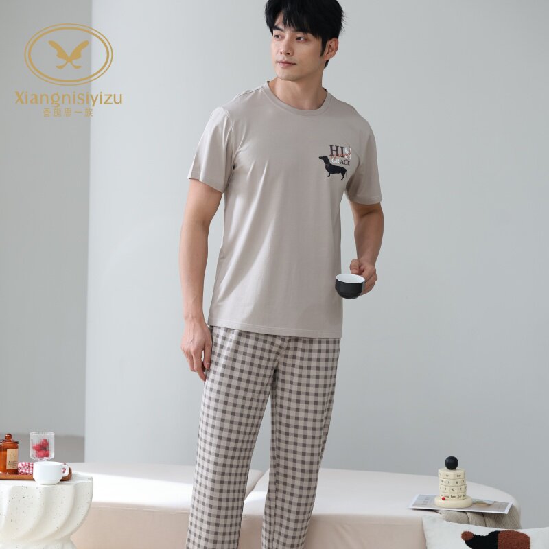 香旎思一族男夏纯棉莫代尔家居服