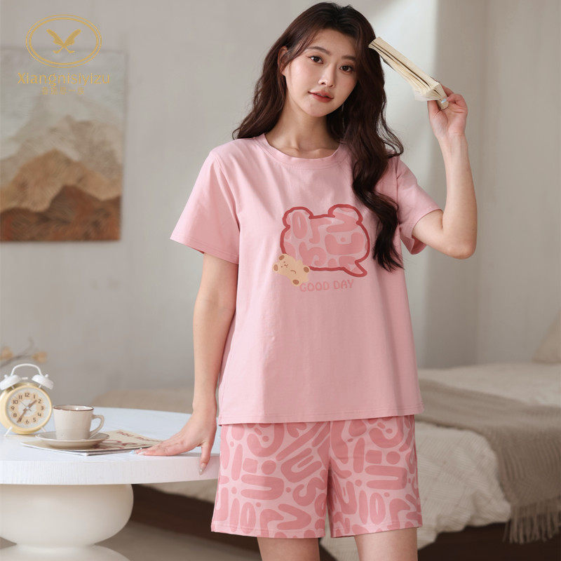 香旎思一族夏季女短袖短裤家居服