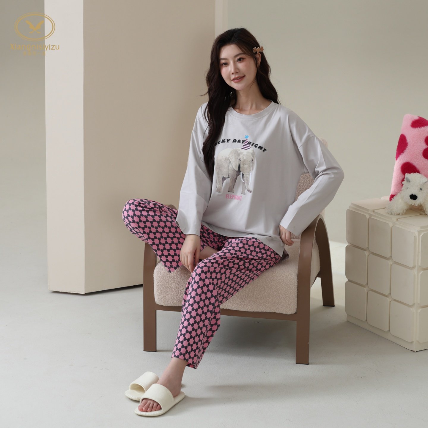 香旎思一族女秋冬纯棉拉架家居服