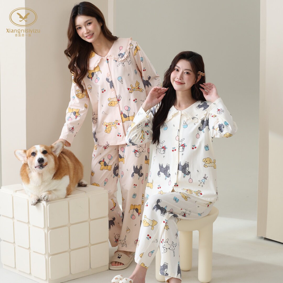 香旎思一族女开扣开扣秋冬家居服