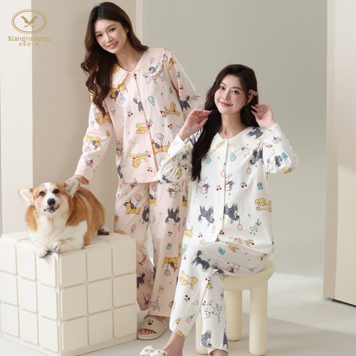 香旎思一族女开扣开扣秋冬家居服