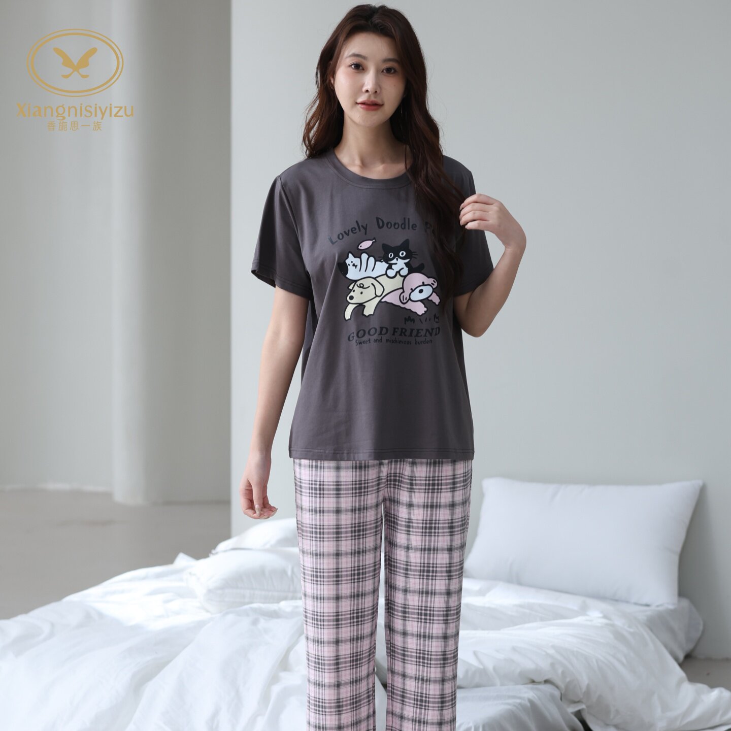 香旎思一族女夏纯棉莫代尔家居服