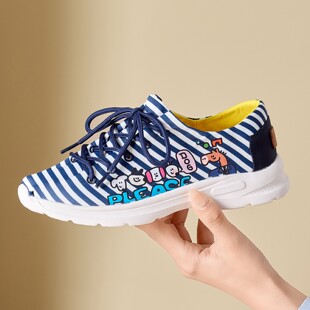 舒适软底百搭休闲鞋 Tt&Mm 潮2026新款 涂鸦风条纹帆布鞋 汤姆斯女鞋