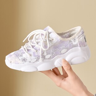 松糕底圆头小白鞋 Tt&Mm 夏季 欧洲站蕾丝镂空休闲鞋 汤姆斯单网女鞋