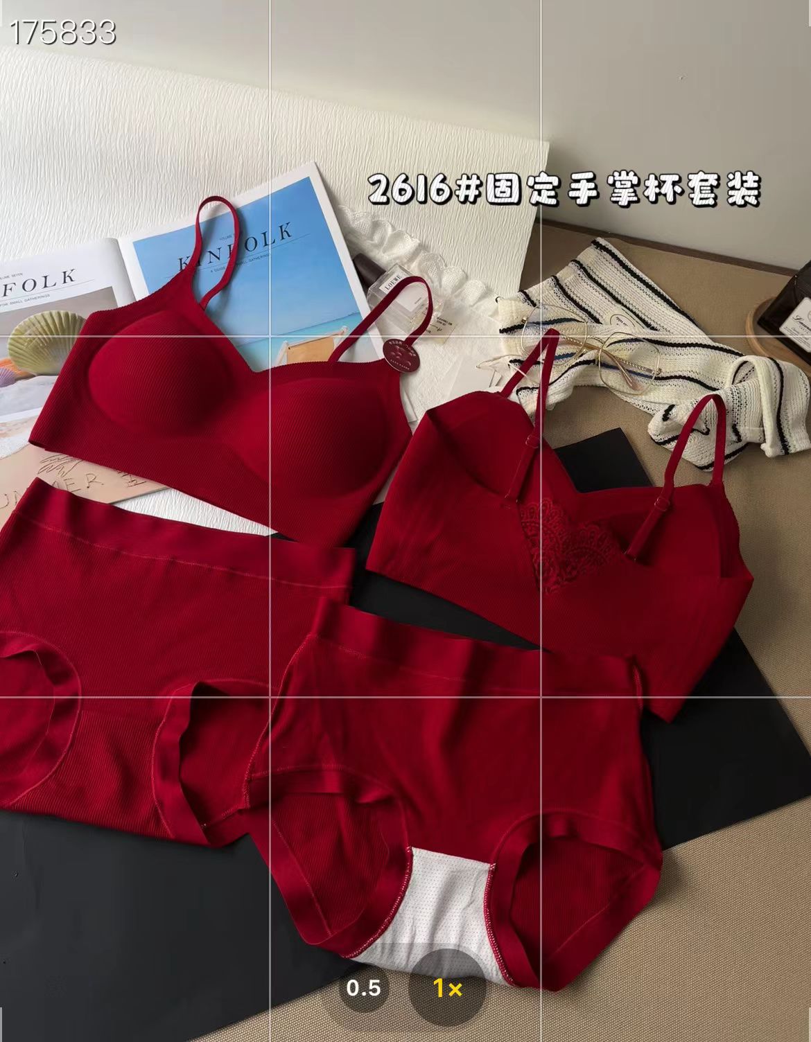 欧洲站2025新款固定杯美背裹胸抹光面磨毛无痕聚拢雷丝内衣两件套