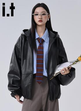 官方正品Mrakeai Kyyds MK黑色连帽皮衣外套男女2025秋季新款宽松
