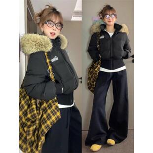 官方正品Mrakeai Kyyds MK黑色大毛领连帽羽绒棉服女短款年冬季韩