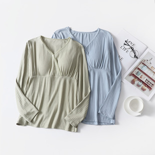 免穿文胸孕妇产后喂奶月子服 打底衫 哺乳上衣女莫代尔秋季 长袖