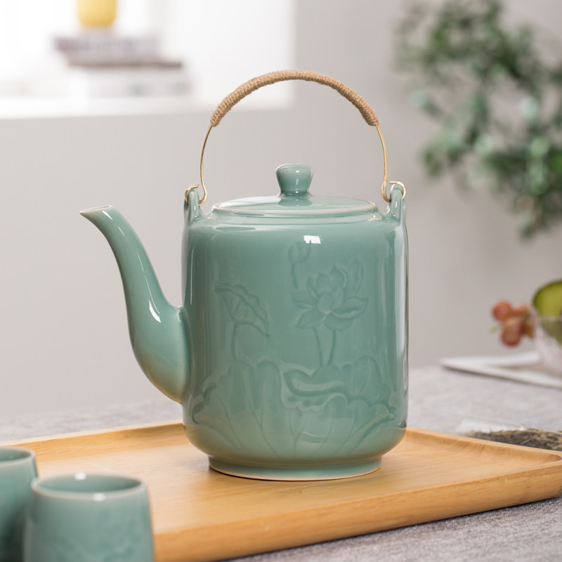 耐高温龙泉青瓷泡茶壶套装2.2L图片