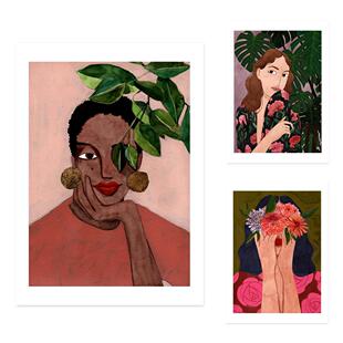 轻发花卉植物人物艺术微喷龟背竹床头烟韵装饰画海报复古插画画芯
