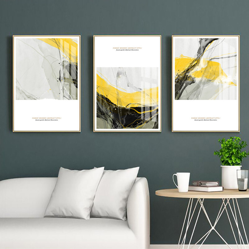 北欧风格现代极简风格黑黄白艺术装饰画画芯微喷打印挂画壁画墙画