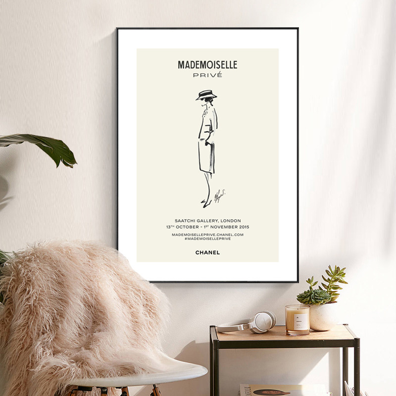 北欧时尚简约手绘人物摩登女郎黑白线条挂画装饰画画芯微喷打印