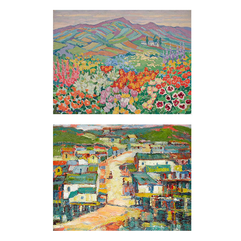 风景油画彩色山脉多巴胺小众清新花海装饰画卧室壁画花卉挂画画芯图片