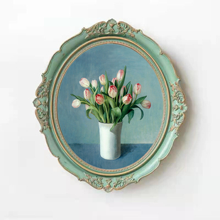 12寸椭圆绿色树脂复古艺术椭圆形画框小众民宿装饰画相框带玻璃