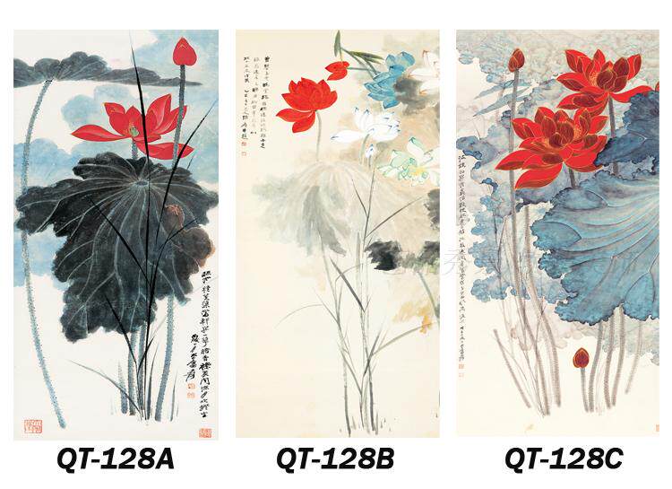 新中式张大千国画荷花莲花和合如意和气生财装饰画画心微喷画芯