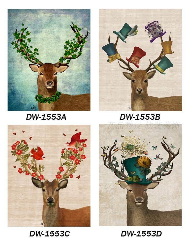 北欧现代简约麋鹿鹿头装饰画画心画布戴帽子的鹿12色高清微喷画芯