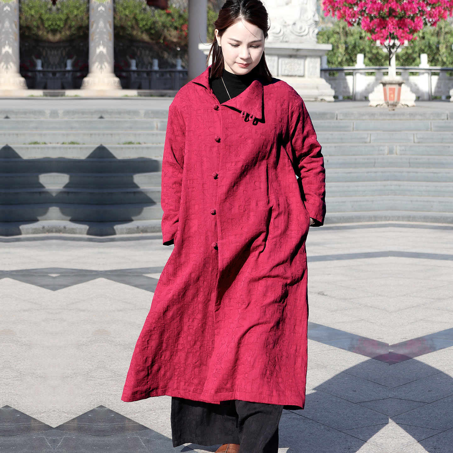 苇素不易皱棉麻，加绒加厚长风衣