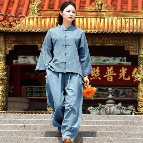 苇素棉麻，对襟衬衫+收脚萝卜裤