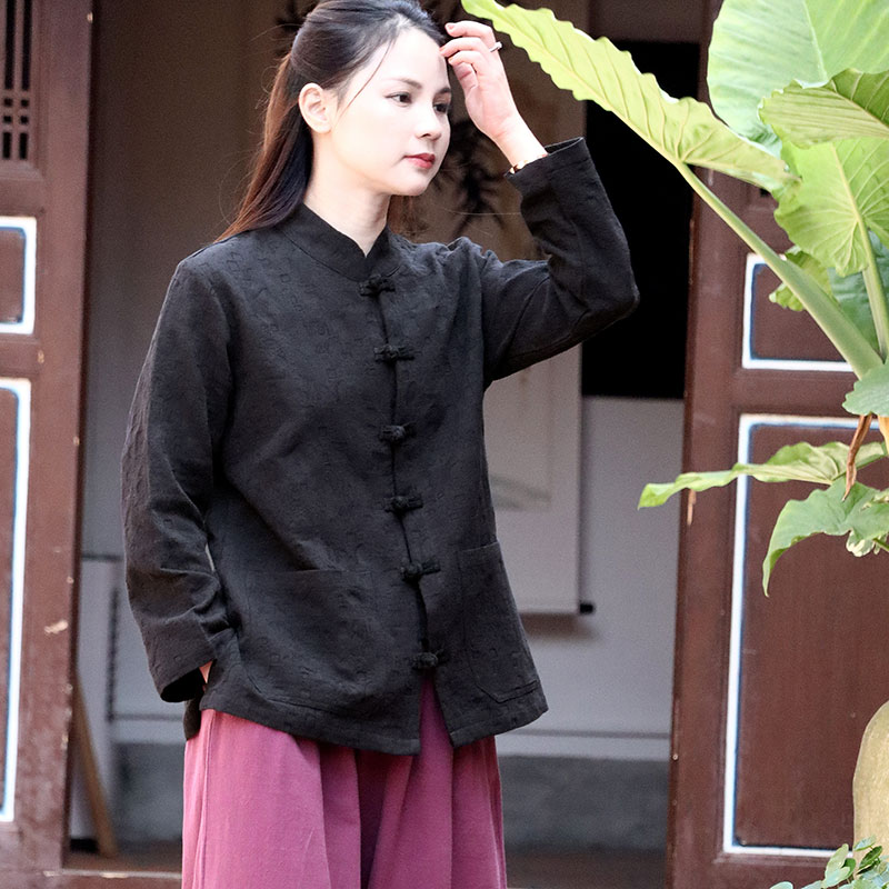 苇素提花设计不易皱棉麻上衣