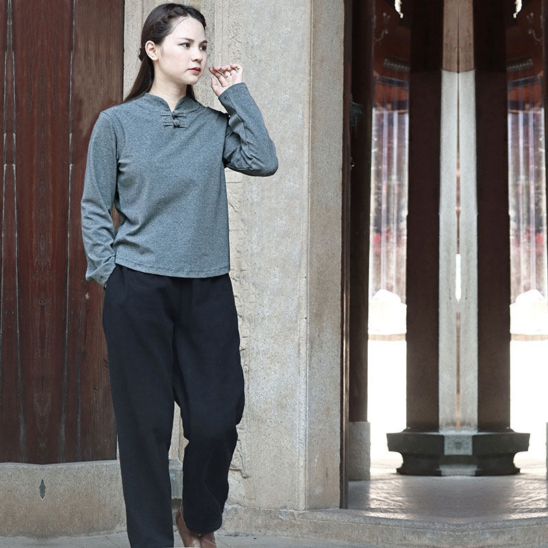 素衣中式女装中国风 禅意茶服盘扣上衣女唐装 高级佛系禅服两件套