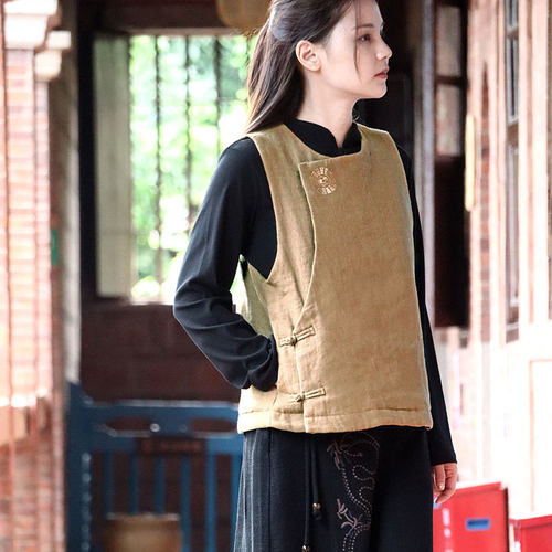 苇素中式亚麻禅意佛系马夹