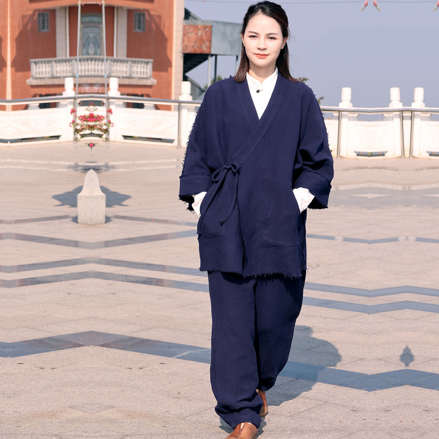 【苇素禅服】男女同款，亚麻交领汉服套装春秋武当山练功太极服
