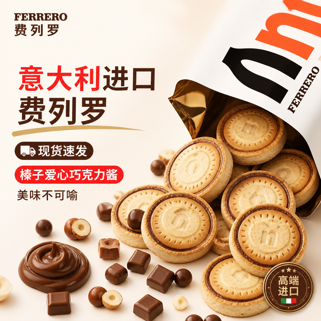 欧洲进口费列罗能多益nutella榛子巧克力夹心爱心饼干高端零食