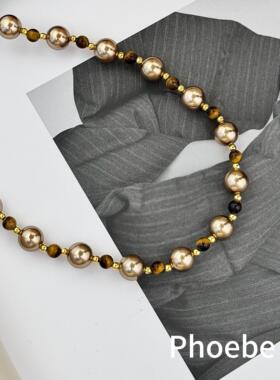 高级感轻奢S925摩卡金棕珍珠项链