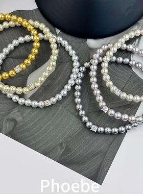 简约S925纯银小方糖珍珠手链百搭