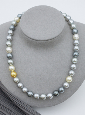 【格雷女孩】人造澳白/大溪地珍珠 混彩全珠串 珍珠项链