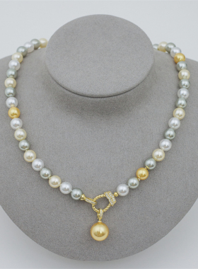 【甜系女孩】人造大溪地珍珠/冷光澳白珍珠 混彩吊坠全珠链