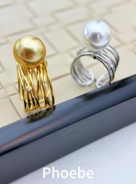 显手指细s925时尚设计款珍珠戒指