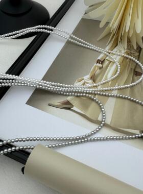 极细baby珍珠长项链人造澳白s925