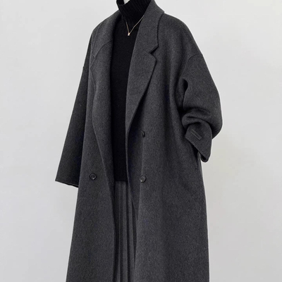 摩卡棕纯手工双面羊绒大衣女2025秋冬韩系高级感中长款呢子外套