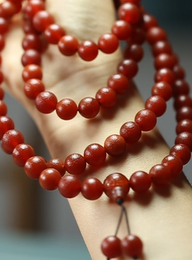 天然红玛瑙满色橘皮圆珠佛珠手串