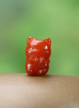 新中式天然红玛瑙猫咪DIY配件