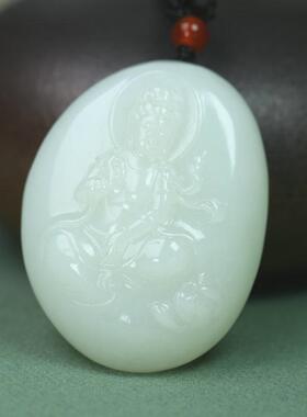天然和田玉羊脂白玉观音菩萨玉坠