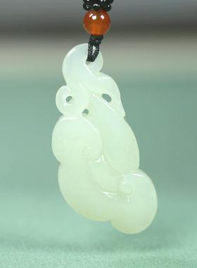 纯他和田玉白玉如意双面吊坠玉佩