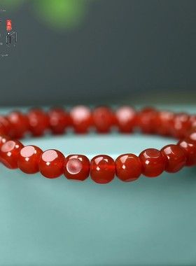 天然红魔方圆角方糖珠手链