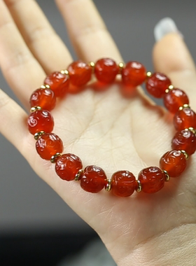 天然红玛瑙桶珠祥云转运珠手链