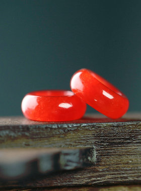 天然红色玉石圆环外径15mm大孔8mmDIY古玩饰品中国风小串饰B196