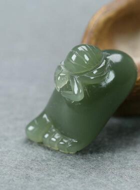 纯天然和田玉晴水绿知足常乐吊坠