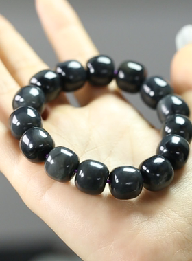 天然和田玉青花籽墨玉老型珠手链