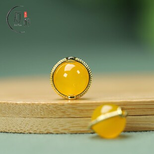 天然黄玛瑙13*10mm圆珠地球仪手工DIY配饰小挂件手串手链手串B34